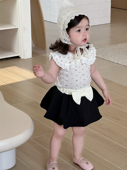 ノースリーブセットアップ ビッグ襟ノースリーブTシャツ/ビッグリボンスカート【mh0009909】