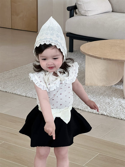 ノースリーブセットアップ ビッグ襟ノースリーブTシャツ/ビッグリボンスカート【mh0009909】