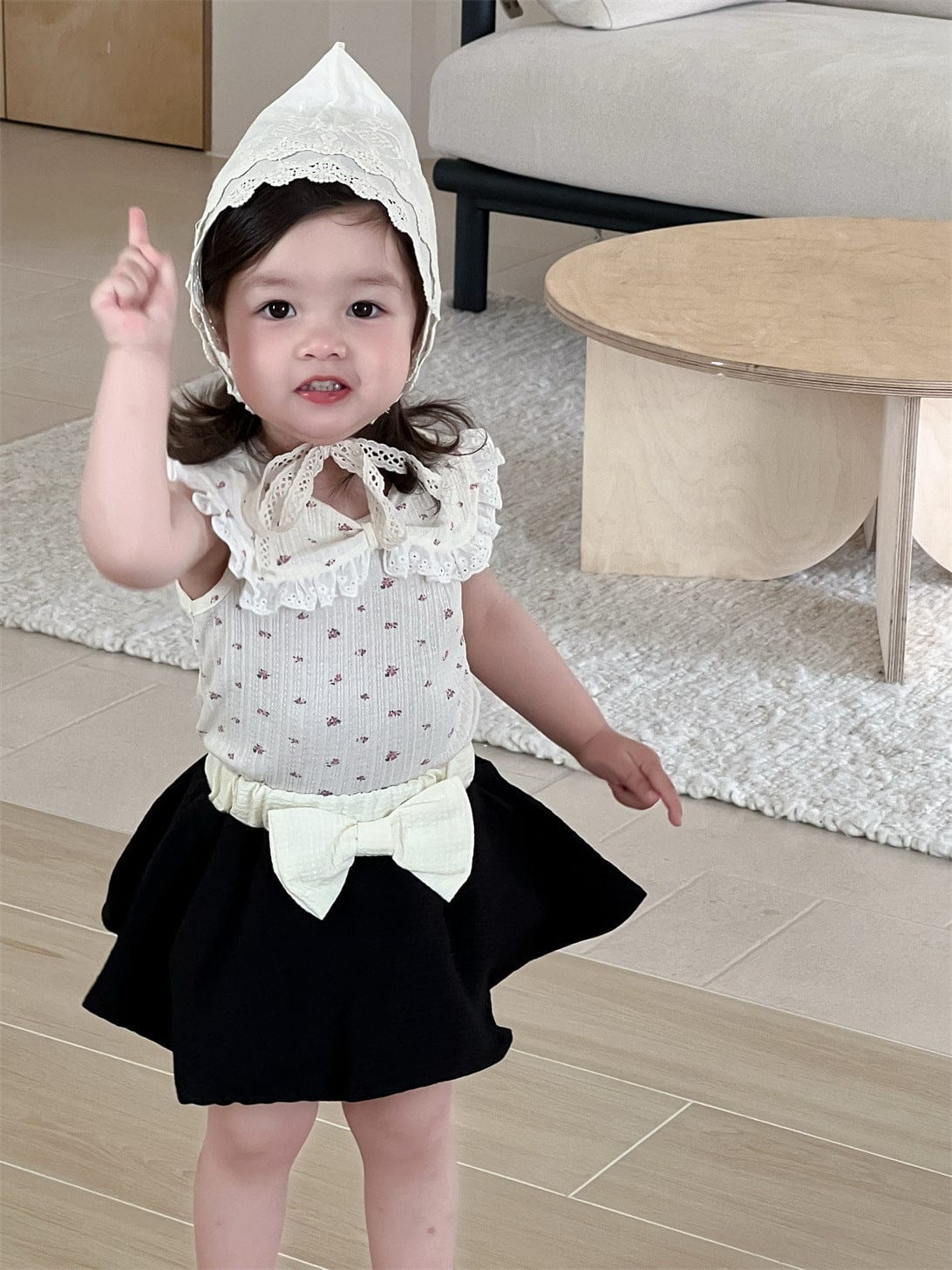 ノースリーブセットアップ ビッグ襟ノースリーブTシャツ/ビッグリボンスカート【mh0009909】