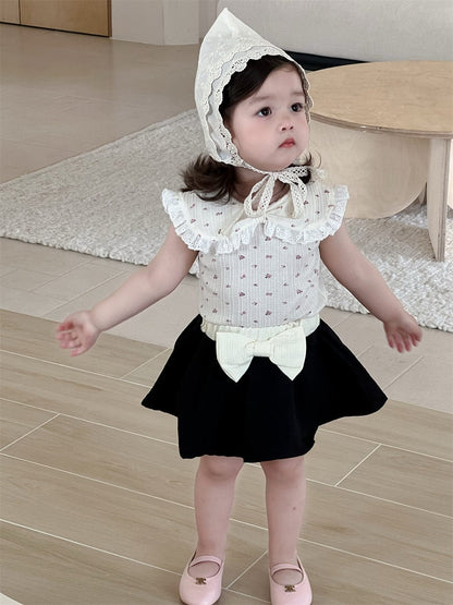 ノースリーブセットアップ ビッグ襟ノースリーブTシャツ/ビッグリボンスカート【mh0009909】