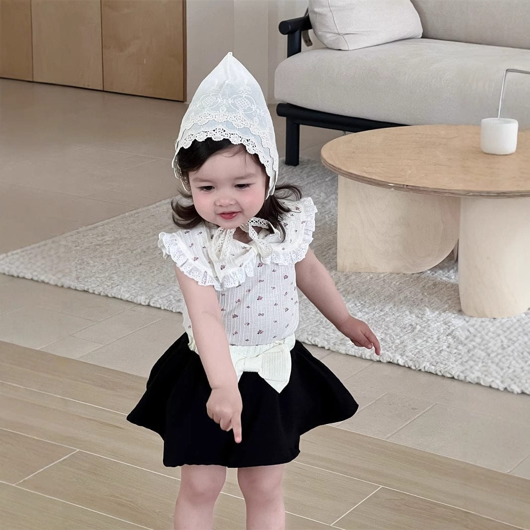 ノースリーブセットアップ ビッグ襟ノースリーブTシャツ/ビッグリボンスカート【mh0009909】