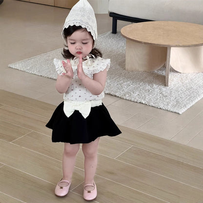 ノースリーブセットアップ ビッグ襟ノースリーブTシャツ/ビッグリボンスカート【mh0009909】