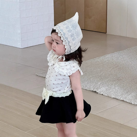 ノースリーブセットアップ ビッグ襟ノースリーブTシャツ/ビッグリボンスカート【mh0009909】