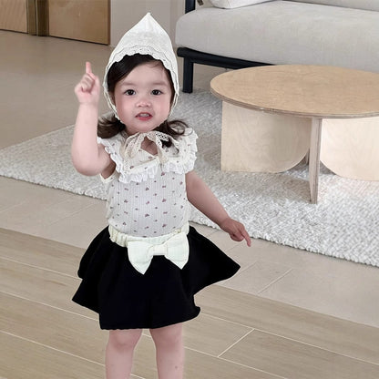 ノースリーブセットアップ ビッグ襟ノースリーブTシャツ/ビッグリボンスカート【mh0009909】