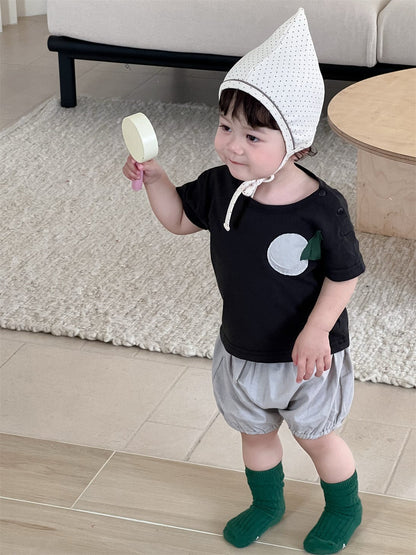 半袖セットアップ アップリケ半袖Tシャツ/バルーンショートパンツ【mh0009910】