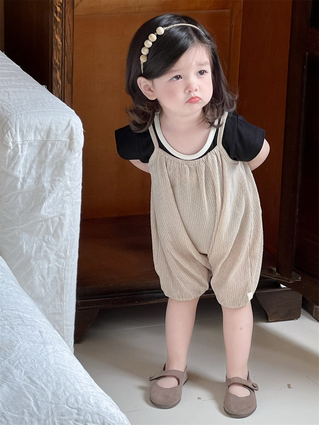 半袖セットアップ バイピング半袖Tシャツ/シンプルキャミソールジャンプスーツ【mh0009919】