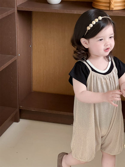 半袖セットアップ バイピング半袖Tシャツ/シンプルキャミソールジャンプスーツ【mh0009919】