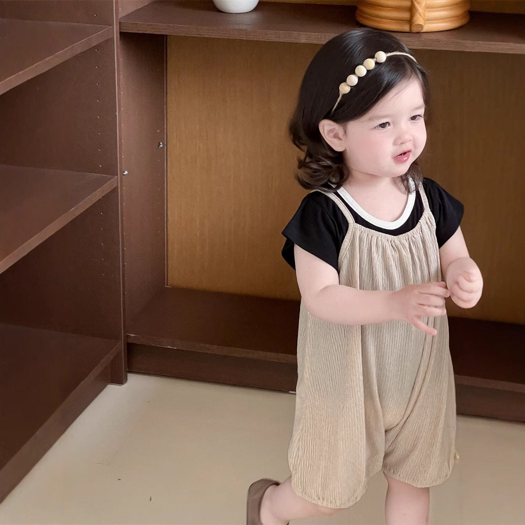 半袖セットアップ バイピング半袖Tシャツ/シンプルキャミソールジャンプスーツ【mh0009919】