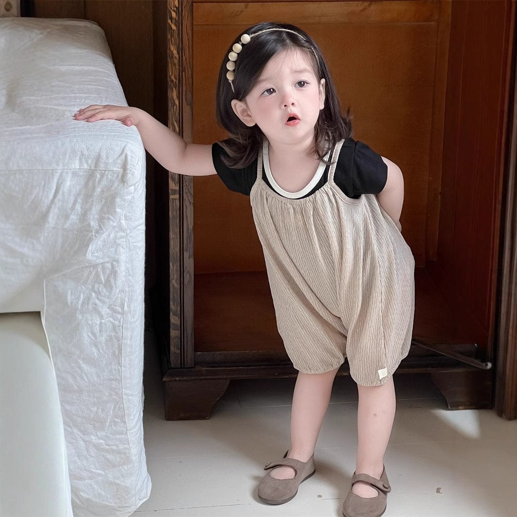 半袖セットアップ バイピング半袖Tシャツ/シンプルキャミソールジャンプスーツ【mh0009919】