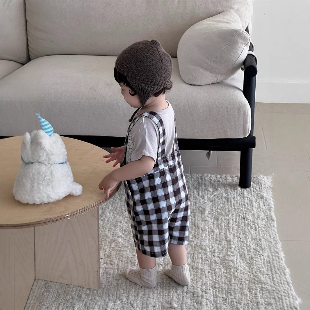 半袖セットアップ 半袖Tシャツ/ブロックチェックサスペンダーパンツサロペット【mh0009925】