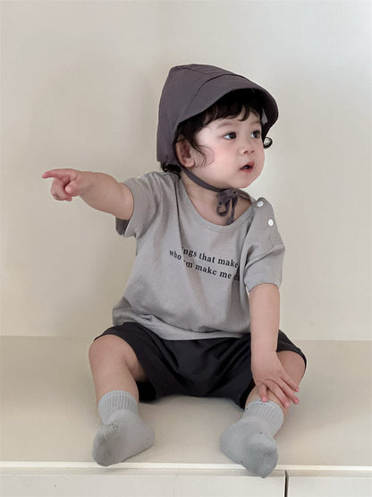 半袖セットアップ レターロゴプリント半袖Tシャツ/シンプルショートパンツ【mh0009927】