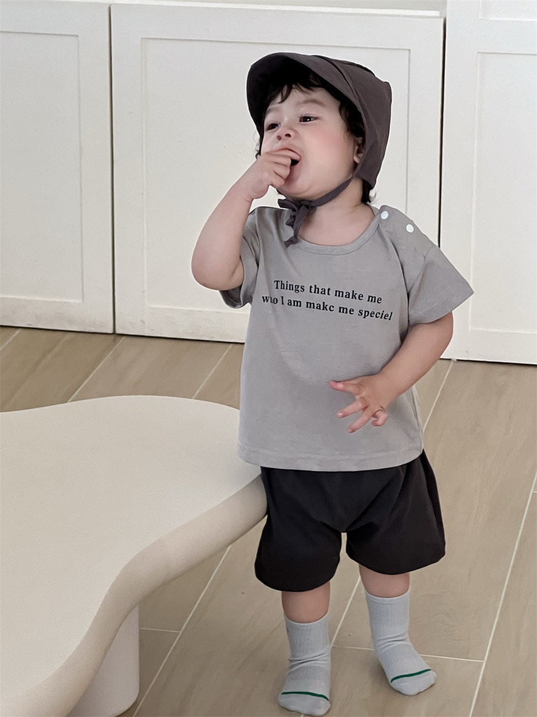 半袖セットアップ レターロゴプリント半袖Tシャツ/シンプルショートパンツ【mh0009927】