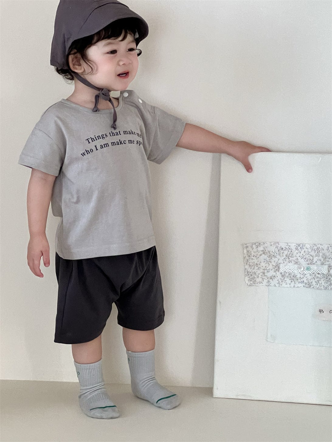 半袖セットアップ レターロゴプリント半袖Tシャツ/シンプルショートパンツ【mh0009927】