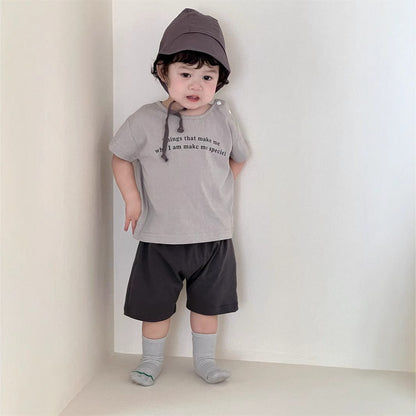 半袖セットアップ レターロゴプリント半袖Tシャツ/シンプルショートパンツ【mh0009927】