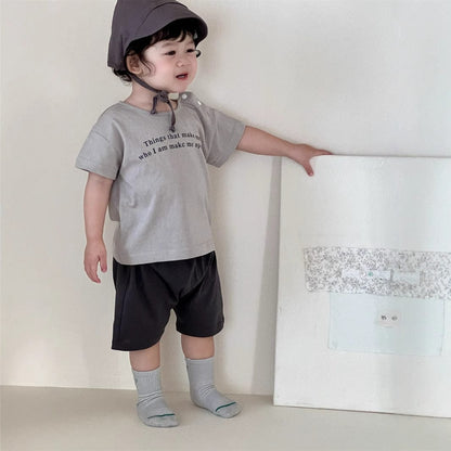 半袖セットアップ レターロゴプリント半袖Tシャツ/シンプルショートパンツ【mh0009927】