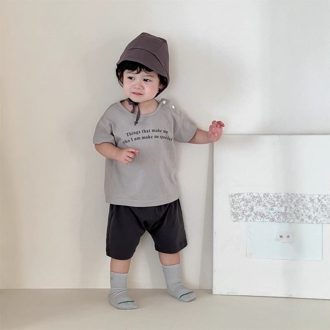 半袖セットアップ レターロゴプリント半袖Tシャツ/シンプルショートパンツ【mh0009927】