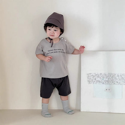 半袖セットアップ レターロゴプリント半袖Tシャツ/シンプルショートパンツ【mh0009927】