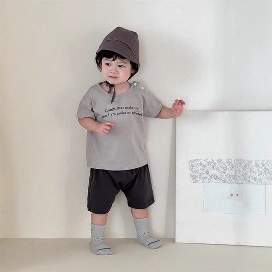 半袖セットアップ レターロゴプリント半袖Tシャツ/シンプルショートパンツ【mh0009927】