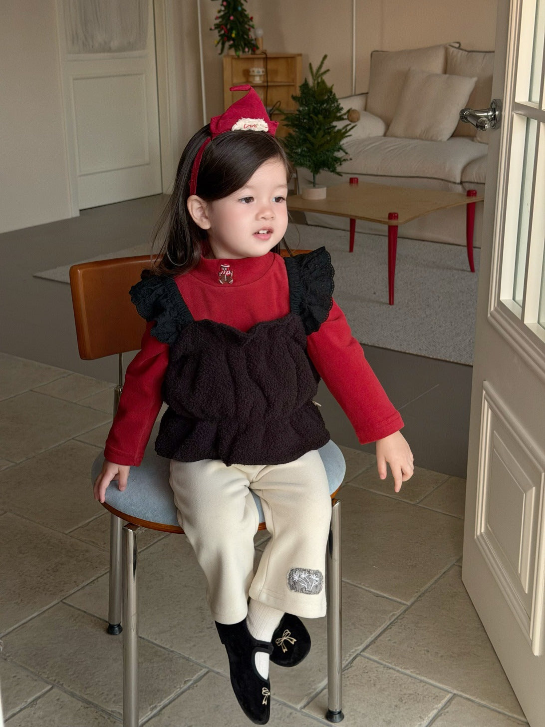 長袖セットアップ フリルキャミベスト/長袖Tシャツ/ロングフリースパンツ【mh0011927】