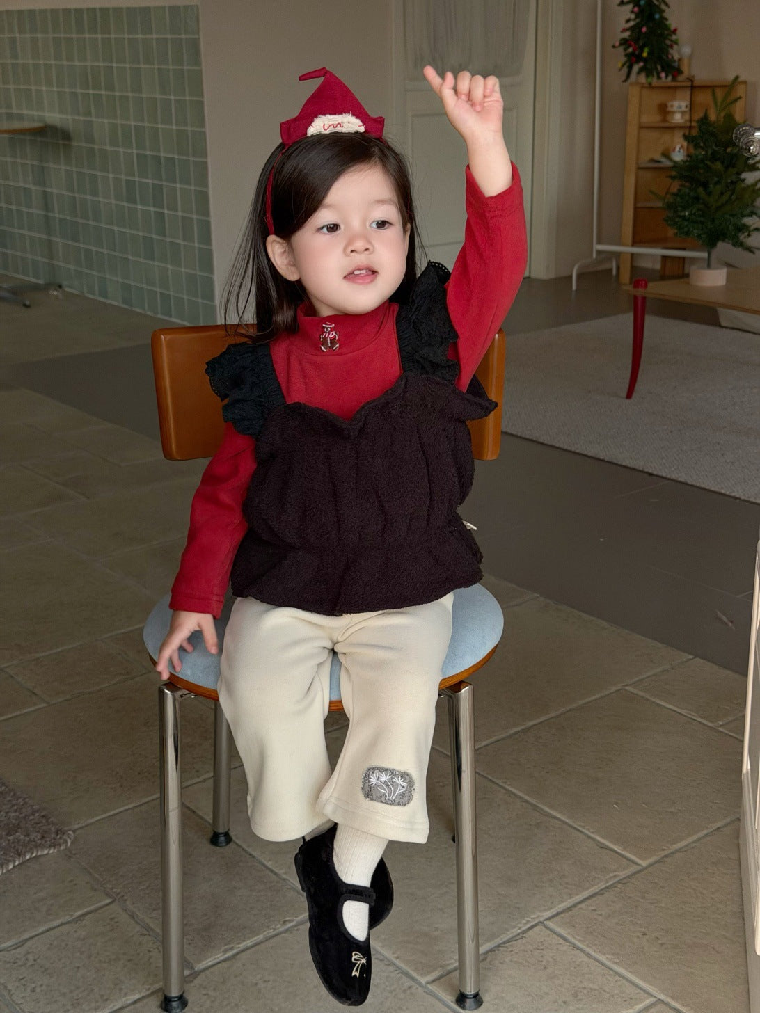 長袖セットアップ フリルキャミベスト/長袖Tシャツ/ロングフリースパンツ【mh0011927】