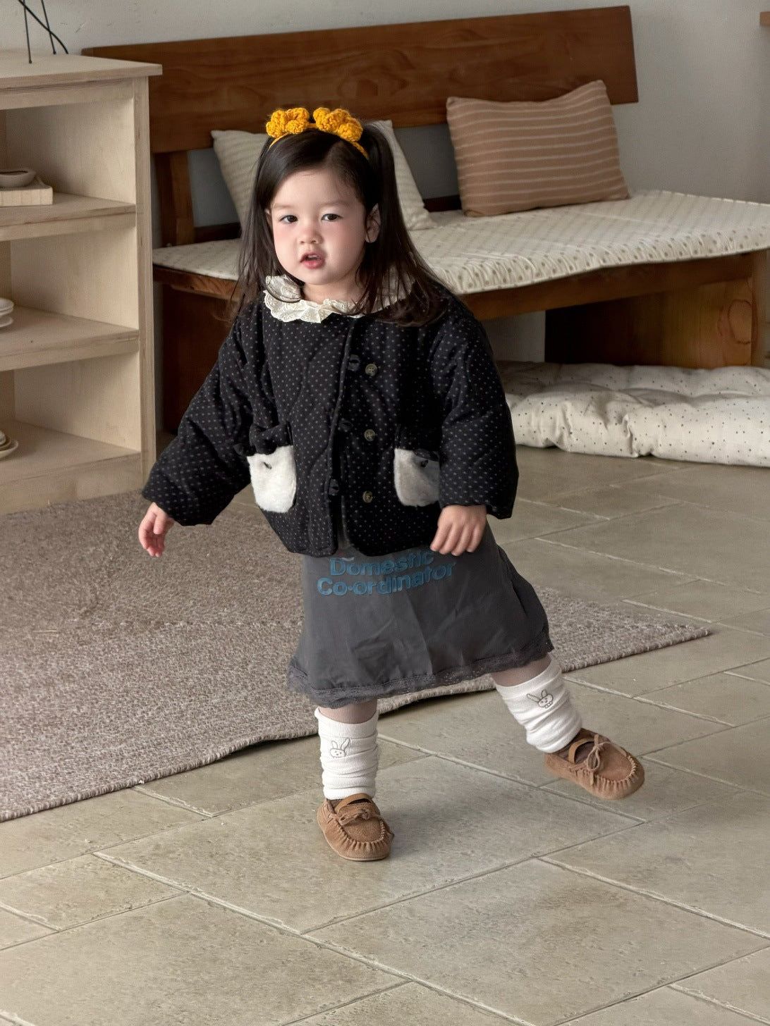 長袖セットアップ 水玉プリントブルゾンジャケット/長袖フリースTシャツ/レギンスパンツ【mh0011932】