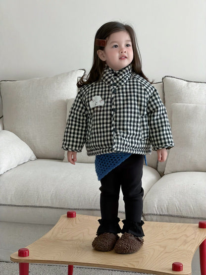 長袖セットアップ チェック中綿ジャケット/長袖フリースTシャツ/フリルレギンスパンツ【mh0011933】