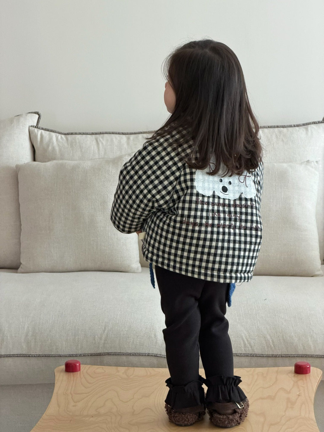 長袖セットアップ チェック中綿ジャケット/長袖フリースTシャツ/フリルレギンスパンツ【mh0011933】