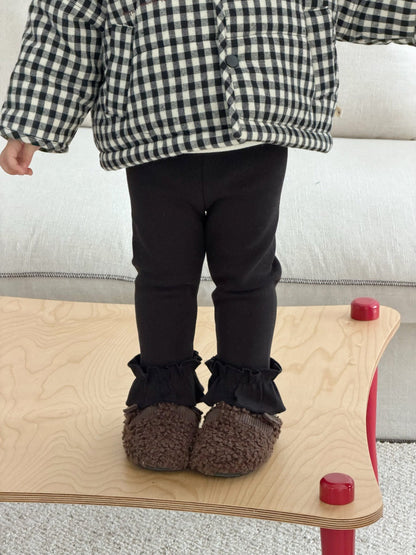 長袖セットアップ チェック中綿ジャケット/長袖フリースTシャツ/フリルレギンスパンツ【mh0011933】