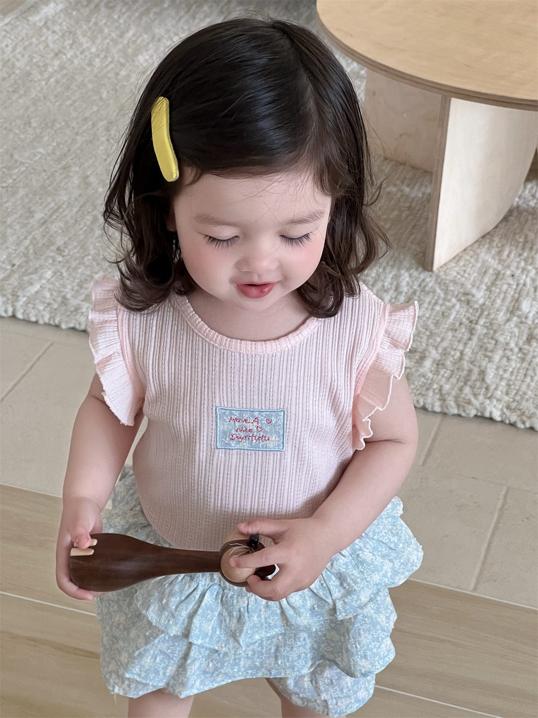 半袖セットアップ T-shirt / 73cm フリルスリーブトップス/フリルショートパンツ【mh0009904】