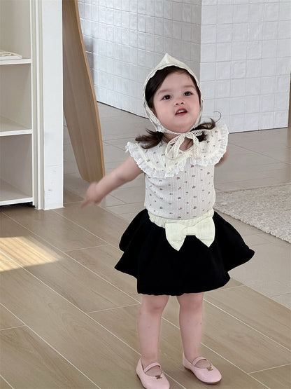 ノースリーブセットアップ T-shirt / 73cm ビッグ襟ノースリーブTシャツ/ビッグリボンスカート【mh0009909】