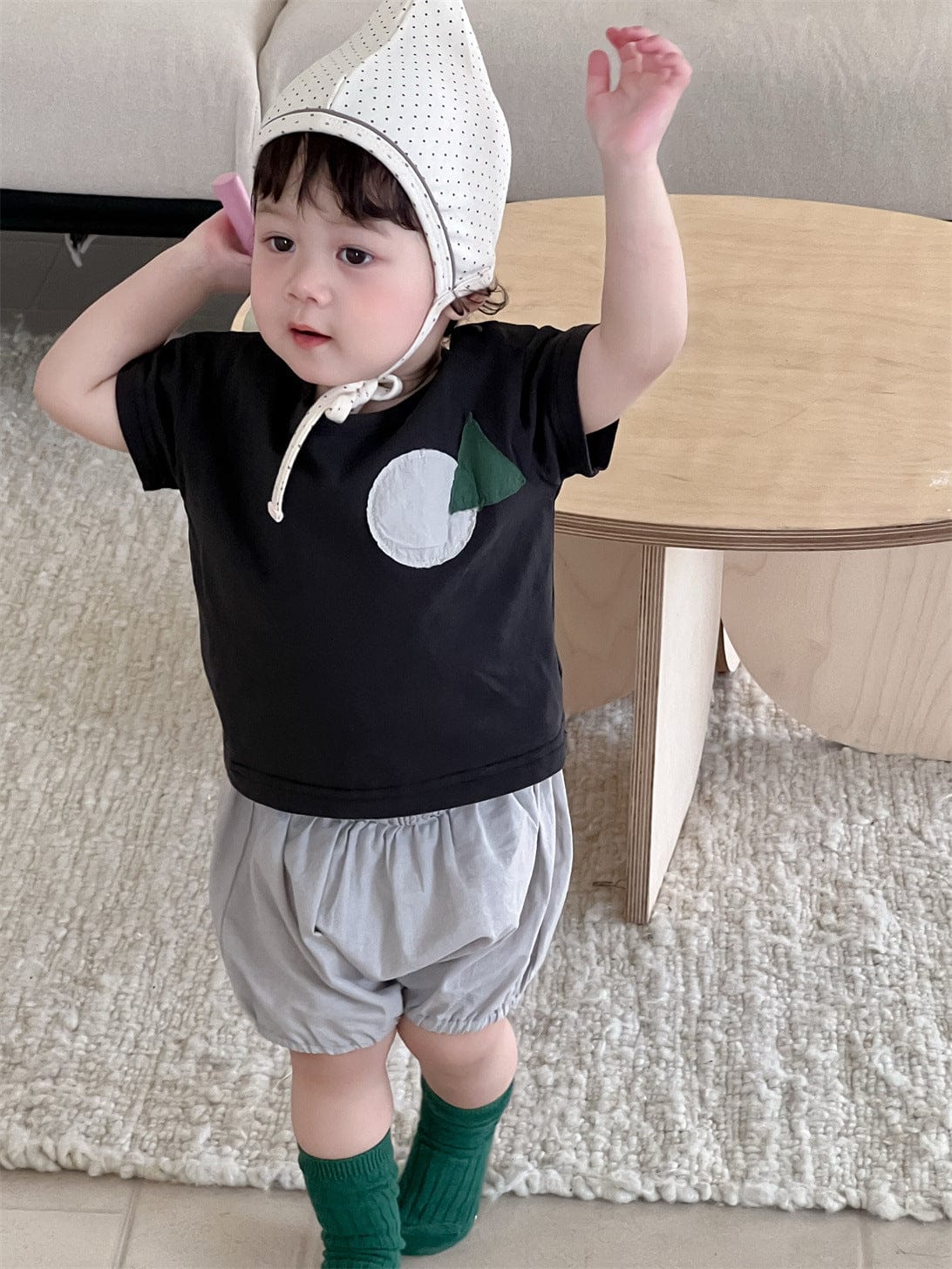 半袖セットアップ T-shirt / 73cm アップリケ半袖Tシャツ/バルーンショートパンツ【mh0009910】