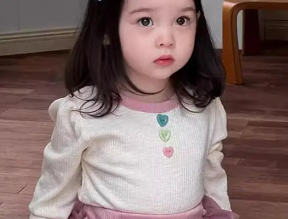 長袖セットアップ tops / 9M  73CM ベビートップス/ブルマ カラフルボタン長袖Tシャツ/チュチュフリルドッキングブルマパンツ【mh0008110】