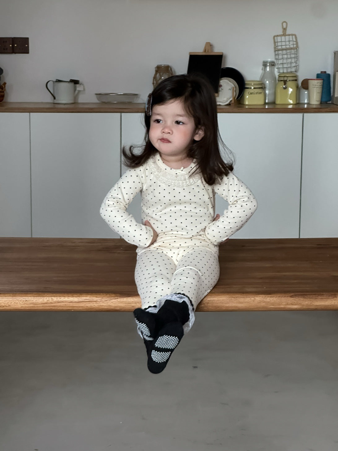 長袖セットアップ White and black spots / 73cm 長袖パジャマセット Tシャツ+ロングパンツ プリント柄【mh0011934】