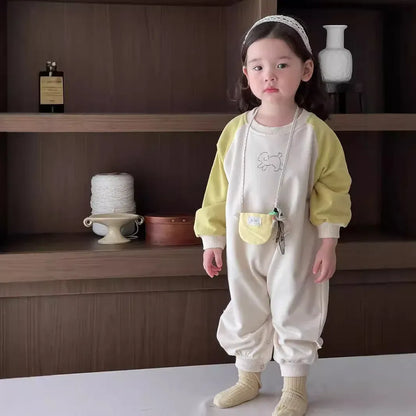 長袖ロンパース Yellow / 6M  66CM ベビーロンパース パッチワーク長袖ジャンプスーツ【mh0008345】