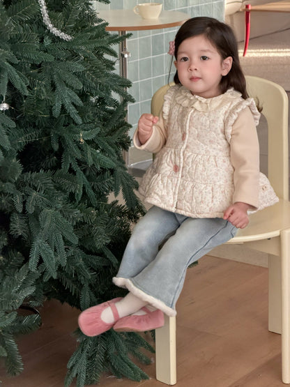 Plus fleece bottoming shirt / 73cm フリルエッジベスト/長袖Tシャツ/裏フリースデニムパンツ【mh0011936】