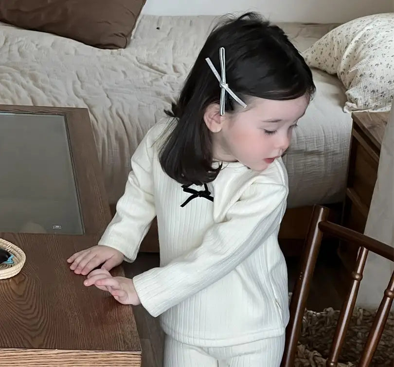 長袖Tシャツ Apricot / 9M  73CM ベビーキッズトップス リボン裏フリース長袖リブTシャツカットソー【mh0008429】