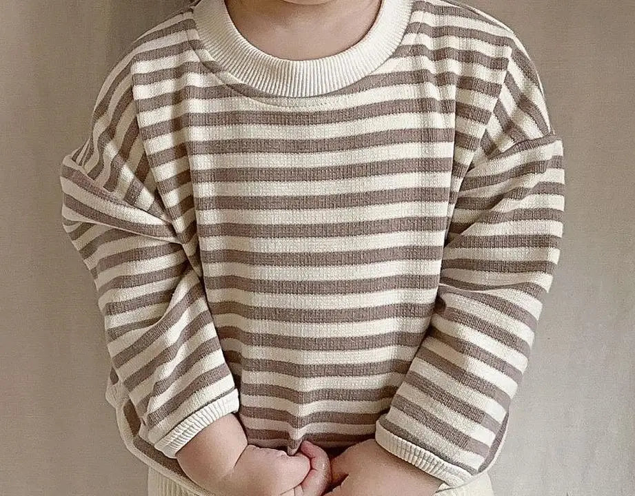 長袖Tシャツ Khaki / 6M  66CM ベビーキッズトップス 長袖ボーダーTシャツ リブレギンスパンツ【mh0003828】