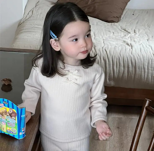 長袖Tシャツ Khaki / 9M  73CM ベビーキッズトップス リボン裏フリース長袖リブTシャツカットソー【mh0008429】