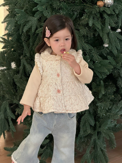 フリルエッジベスト/長袖Tシャツ/裏フリースデニムパンツ【mh0011936】