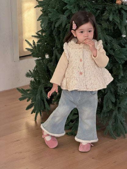 フリルエッジベスト/長袖Tシャツ/裏フリースデニムパンツ【mh0011936】