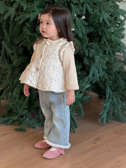 フリルエッジベスト/長袖Tシャツ/裏フリースデニムパンツ【mh0011936】