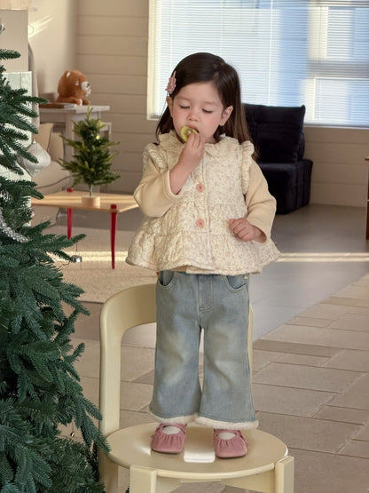 フリルエッジベスト/長袖Tシャツ/裏フリースデニムパンツ【mh0011936】