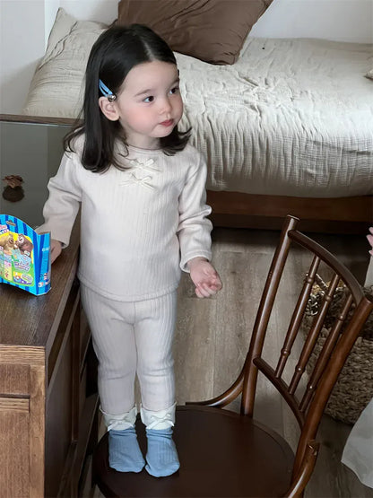 長袖Tシャツ ベビーキッズトップス リボン裏フリース長袖リブTシャツカットソー【mh0008429】
