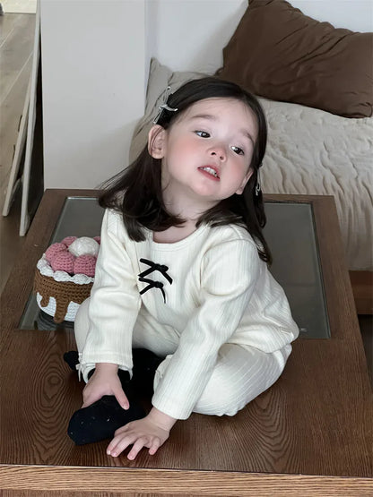 長袖Tシャツ ベビーキッズトップス リボン裏フリース長袖リブTシャツカットソー【mh0008429】