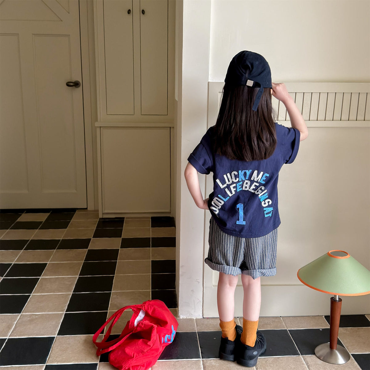 Number Embroidered Cotton Short Sleeve T-shirt ワッペン 半袖Tシャツ【mh0012662】 ADbaby 半袖Tシャツ