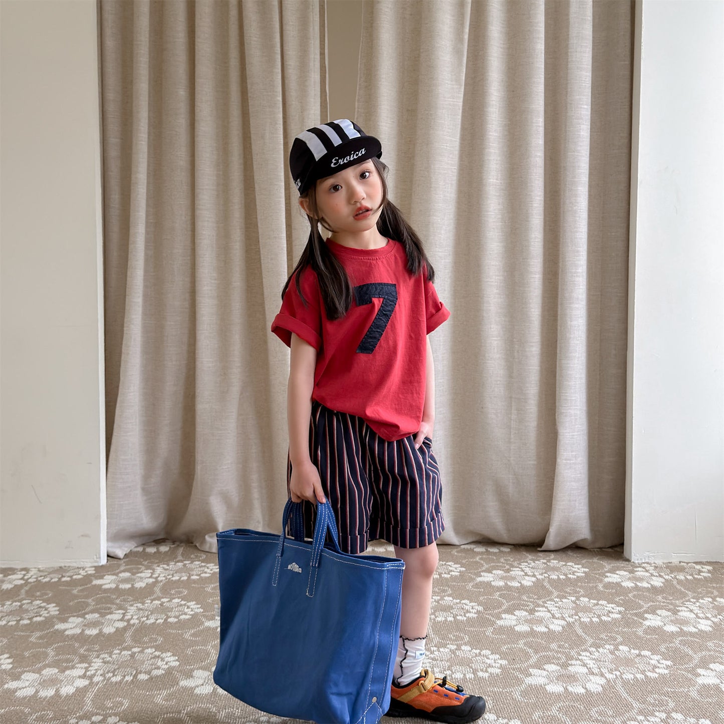 Number Embroidered Cotton Short Sleeve T-shirt ワッペン 半袖Tシャツ【mh0012662】 ADbaby 半袖Tシャツ