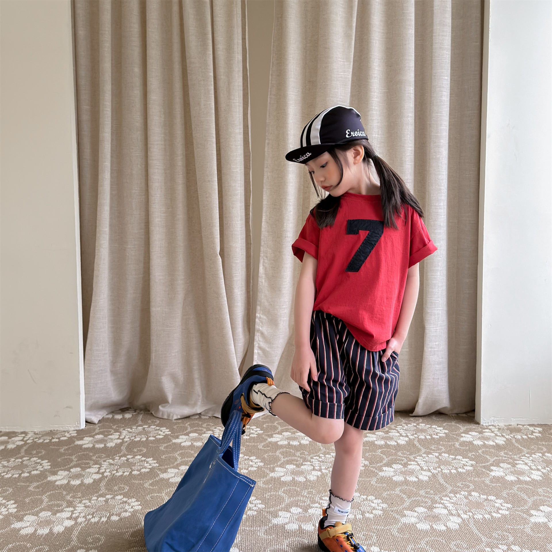 Number Embroidered Cotton Short Sleeve T-shirt ワッペン 半袖Tシャツ【mh0012662】 ADbaby 半袖Tシャツ