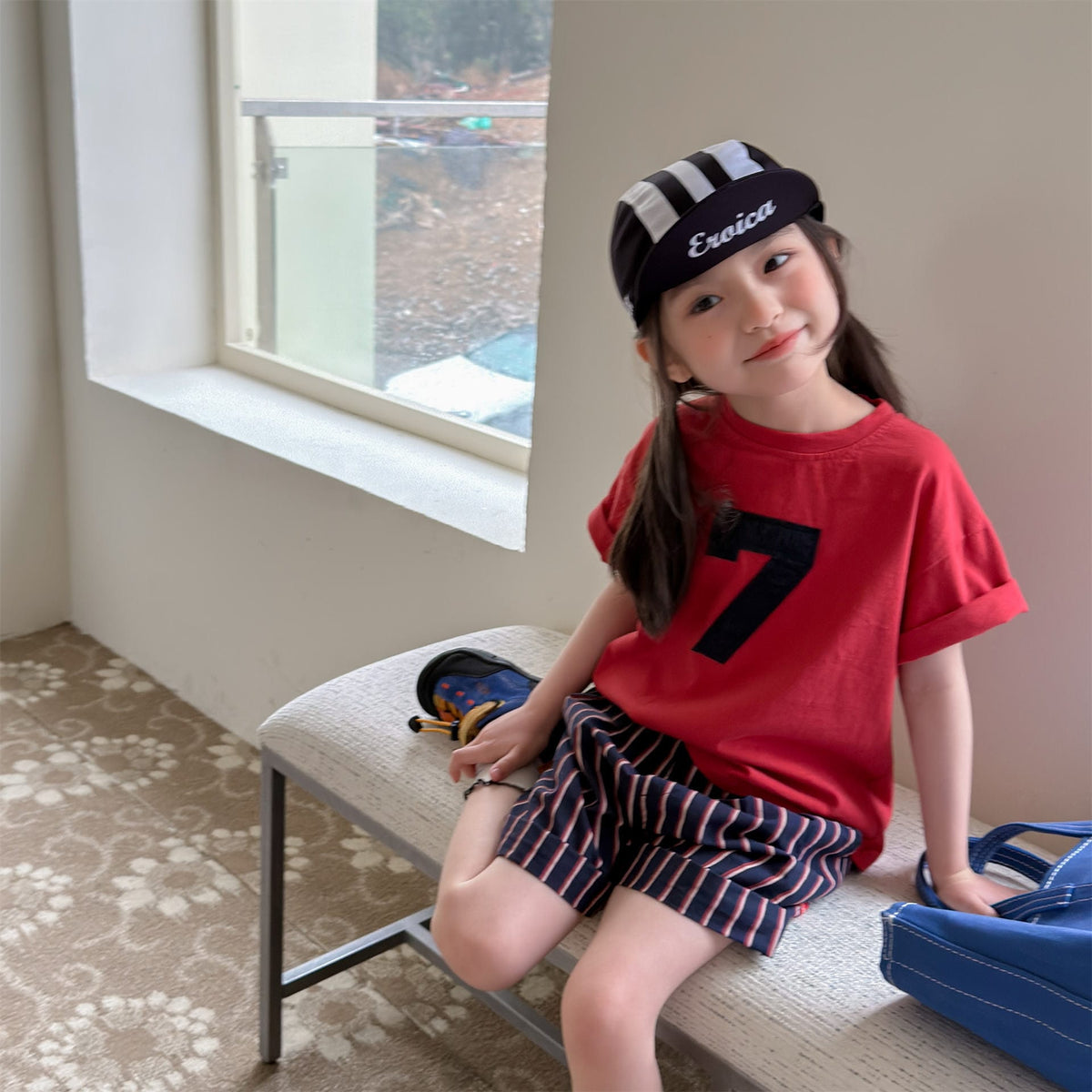 Number Embroidered Cotton Short Sleeve T-shirt ワッペン 半袖Tシャツ【mh0012662】 ADbaby 半袖Tシャツ