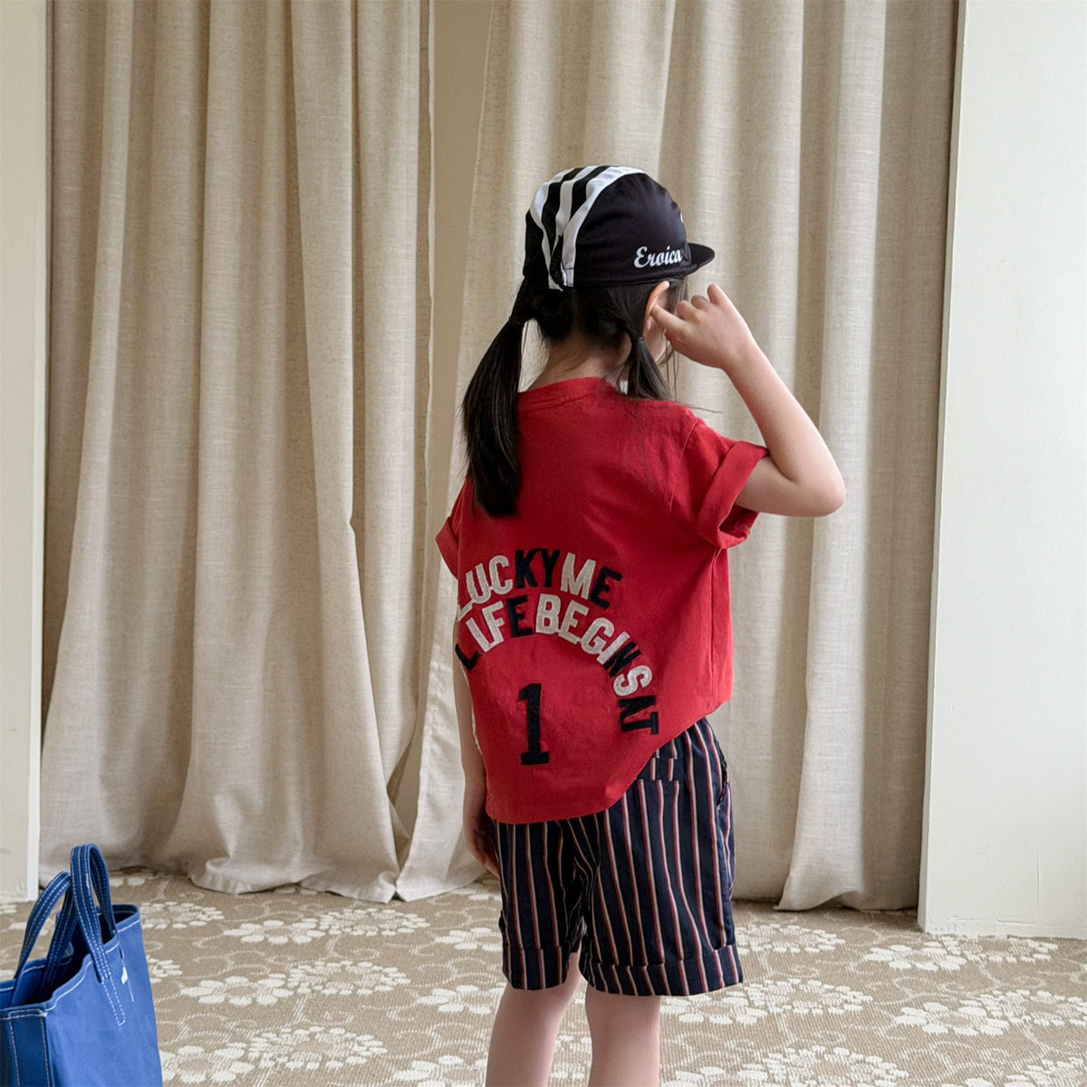 Number Embroidered Cotton Short Sleeve T-shirt ワッペン 半袖Tシャツ【mh0012662】 ADbaby 半袖Tシャツ