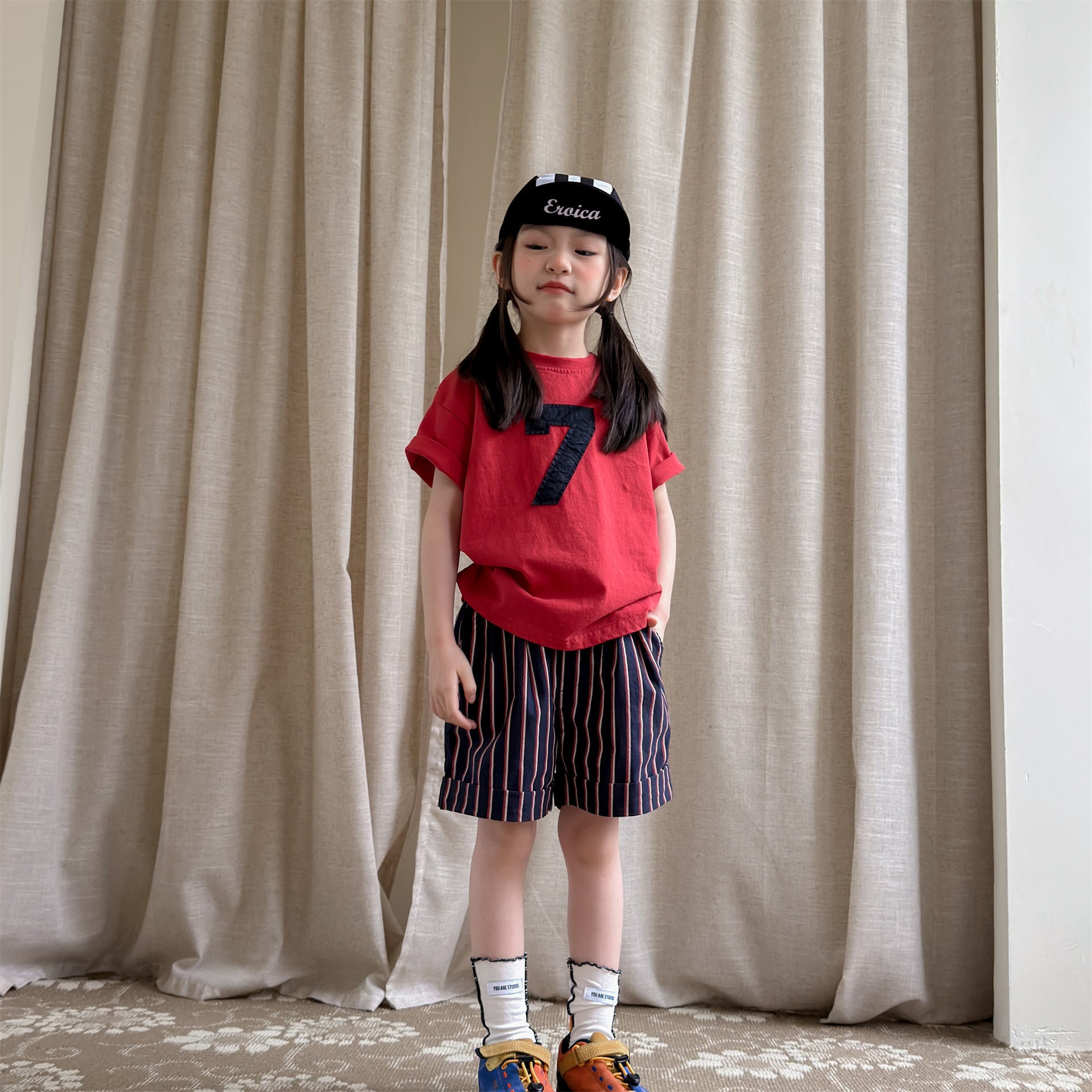 Number Embroidered Cotton Short Sleeve T-shirt ワッペン 半袖Tシャツ【mh0012662】 ADbaby 半袖Tシャツ